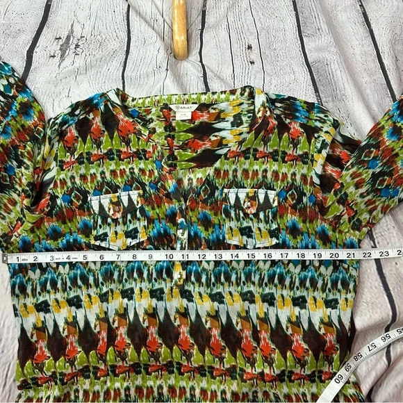 Western Ariat semi-sheer aztec southwest print blouse size large - Picture 2 of 8